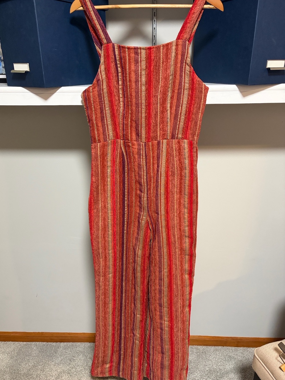 Sugarlips Red and Rust Striped Boho Hippie Wide-Leg Jumpsuit M